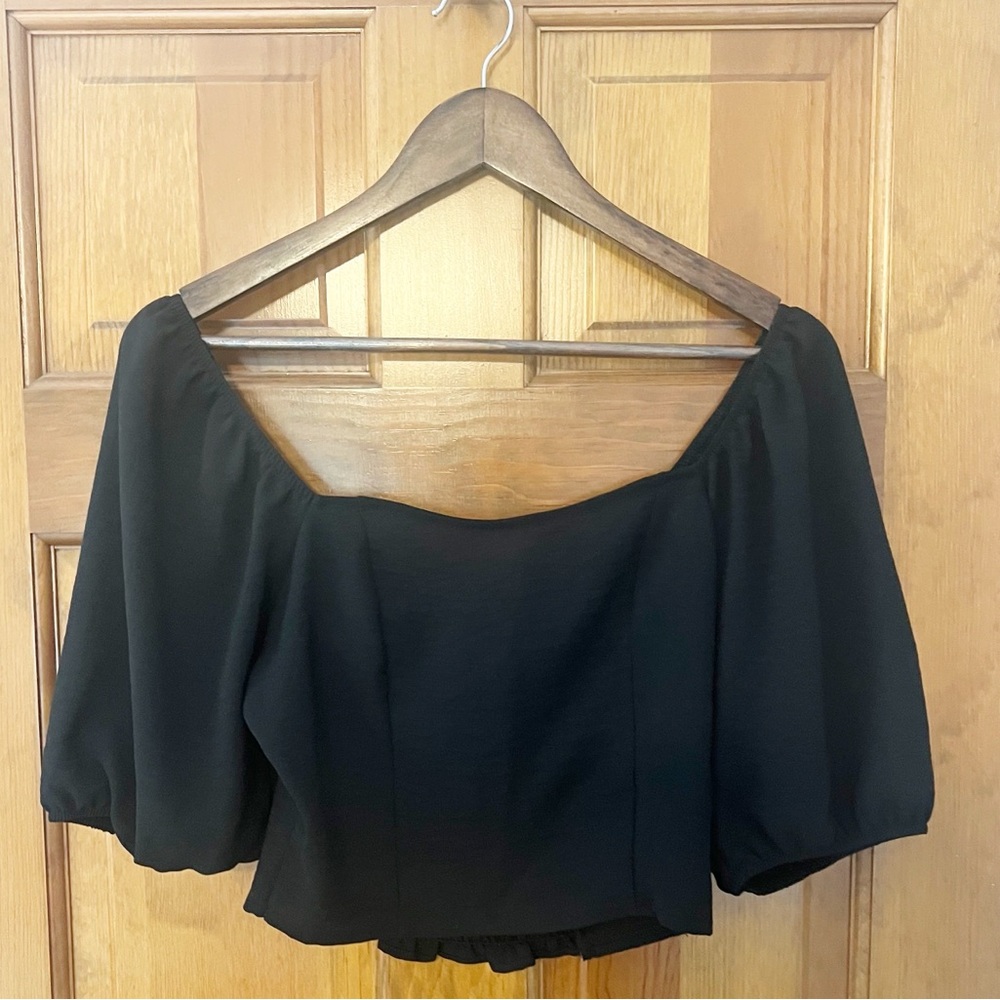 Altar'd State Puff Sleeve Blouse Womens Size‎ Small Black Tie Back Cropped Boho